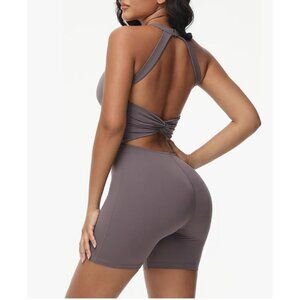 Romper Sleeveless Backless Square Neck Athletic Shorts Workout Jumpsuit